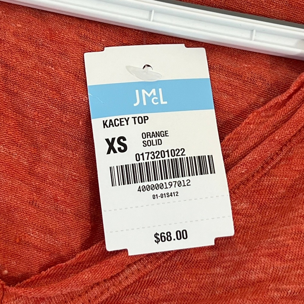 J Mclaughlin Kacey Top XS NWT $68 Short Sleeve Scoop Neck Linen Burnt Orange - Picture 4 of 6